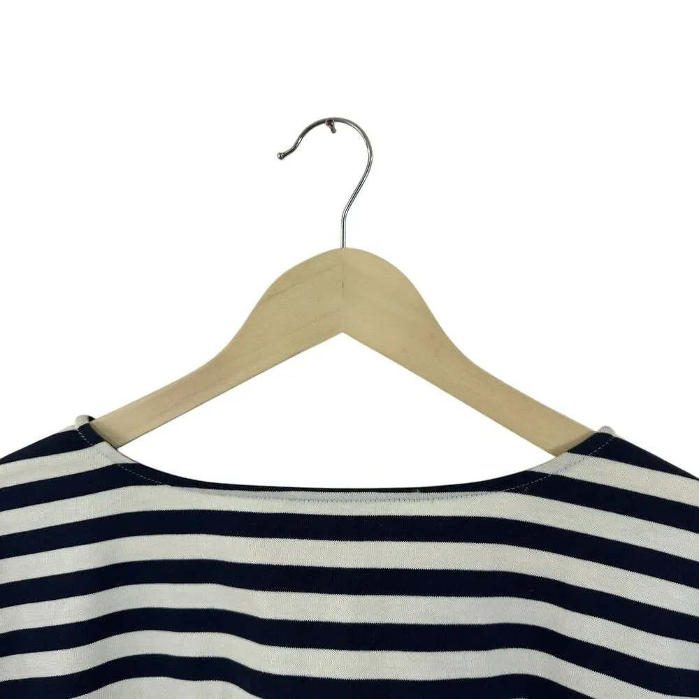 Tory Burch Medium Robinson Striped Shirt Short Sleeve Nautical Womens